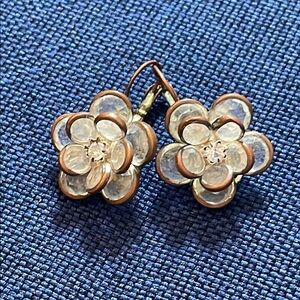 Gold and White Floral Earrings